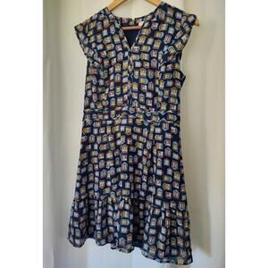 Maison Jules Blue Novelty Print V-Neck Sleeveless Mini Sheath Dress Size 4